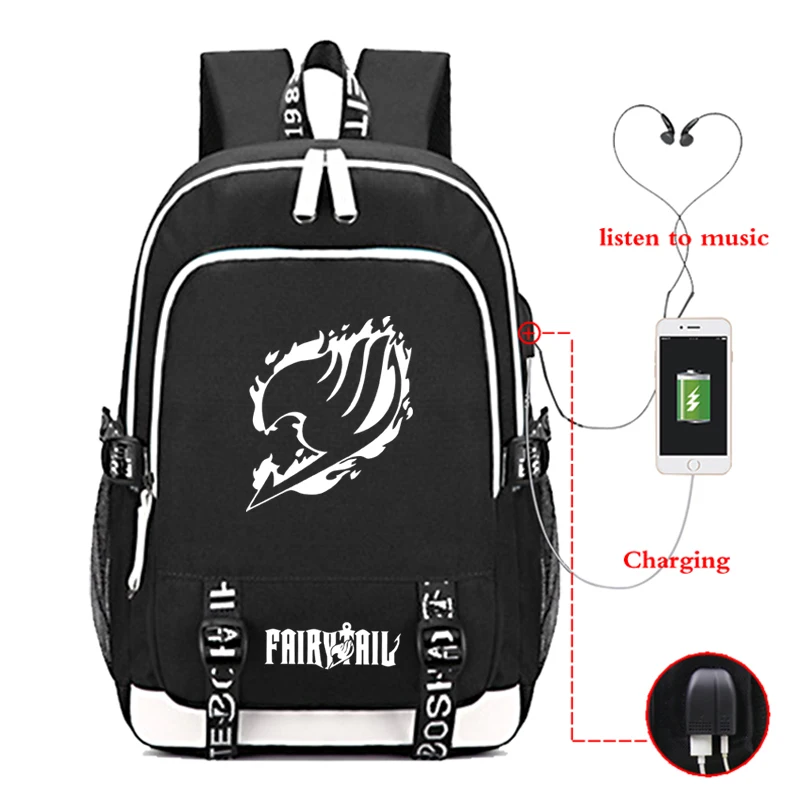 

Fairy Tail USB Charge Backpack High Quality Men Women Boys Girls Back to College Rucksack Beautiful Laptop Mochila for Teens