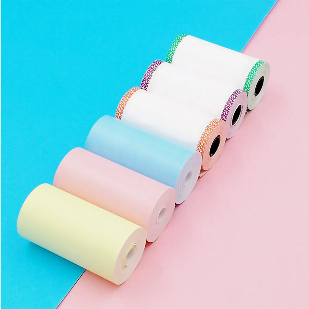 6Pcs Colored Edge Printing Paper Multi Color Thermal Cashier Paper for Office School Home Use Pink Blue Yellow Purple Green Red
