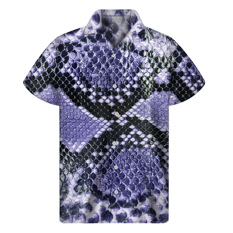 Animal Snake Skin Python 3D Print Hawaiian Shirts Men Personality Lapel Button Shirt Street Loose Short Sleeves Blouse Tops