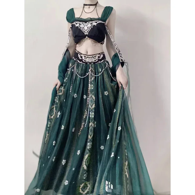 Dunhuang Feitian Hanfu Dark green mural fairy Modified Fairy Costume Ancient Cosplay Costume Halloween Carnival Fancy Party