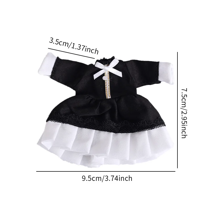 Obitsu 11 Clothes Gothic Lace Maid Tiered Apron Lolita Sweet Dress with Frill Bonnet Hairband Bow Decor Cafe Cosplay Doll Outfit