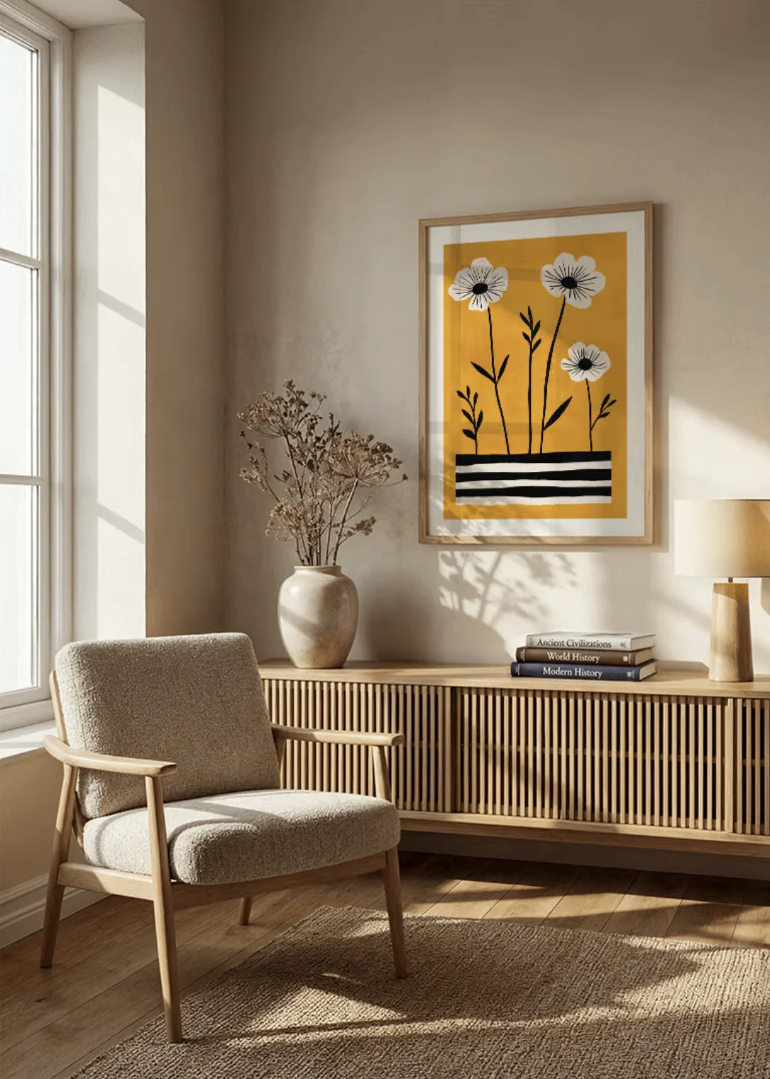 Wall Art Canvas Prints Posters Decor, Minimalist Yellow Floral Art For Living Room Bedroom Kitchen Cafe Home Wall Decor