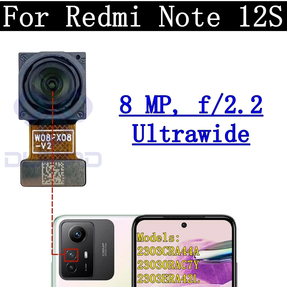 Note12S Rear Camera Flex Cable For Xiaomi Redmi Note 12S Front Selfie Small Facing Main Back Camera Glass Lens