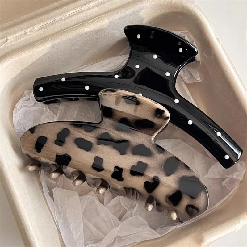 2Pcs Vintage Große Leopard Print Polka Punkt Arc Haar Klaue Clip Elegante Pferdeschwanz Clip Haarnadel Hairgirp Herbst Winter headwear
