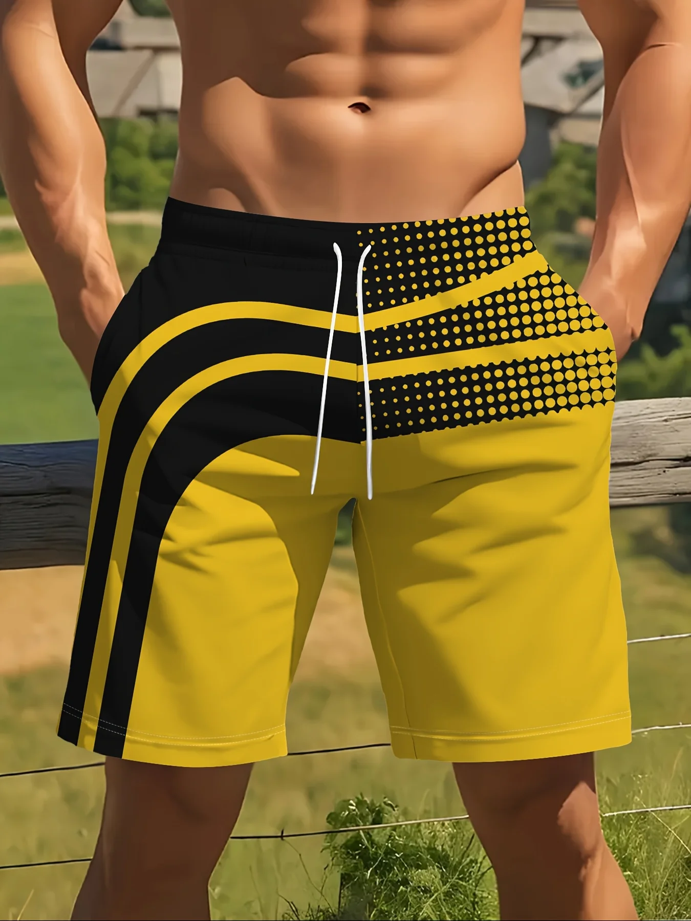 2026 Summer Men's Fashion Swim Trunks Speed-Style Beach Surf Shorts Men's Swimwear Gym Drawstring Pocket Athletic Shorts