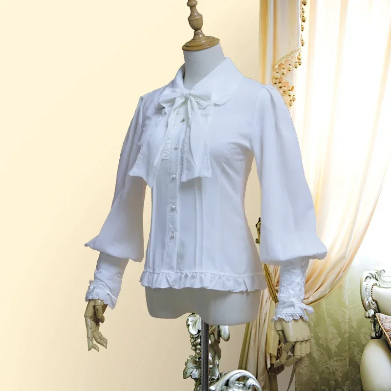 Vintage Women\'s Chiffon Blouse Long Lantern Sleeve Button Down Shirt 6 Colors