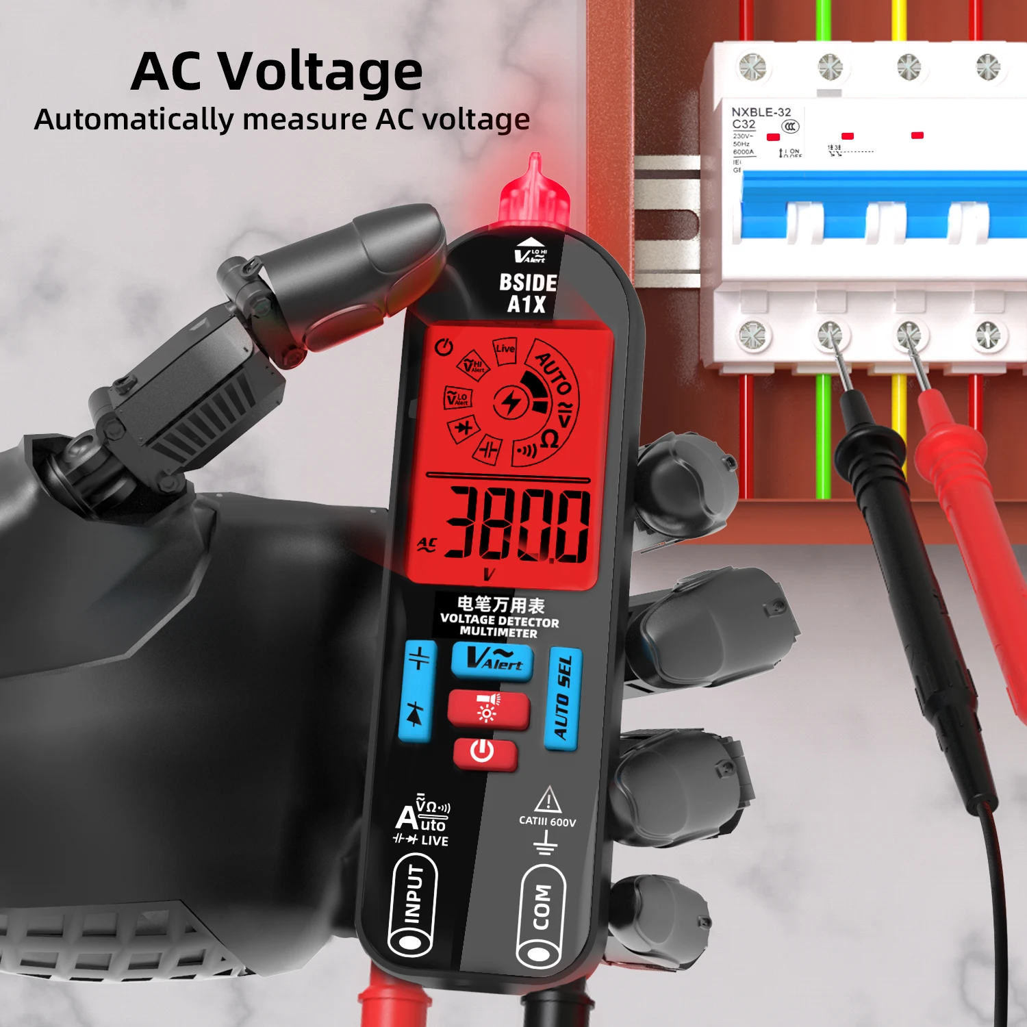 BSIDE A1X USB Charge Smart Digital Multimeter LCD Non-Contact AC DC Voltage Tester Pen Auto Range Capacitance Ohm Diode NCV Live