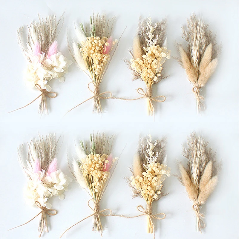 1pc Mini Natural Dry Flowers Bouquet Boutonnieres Groomsmen Buttonholes Bridesmaid Flower Corsage Brooch Christmas Wedding Decor - Detail 1
