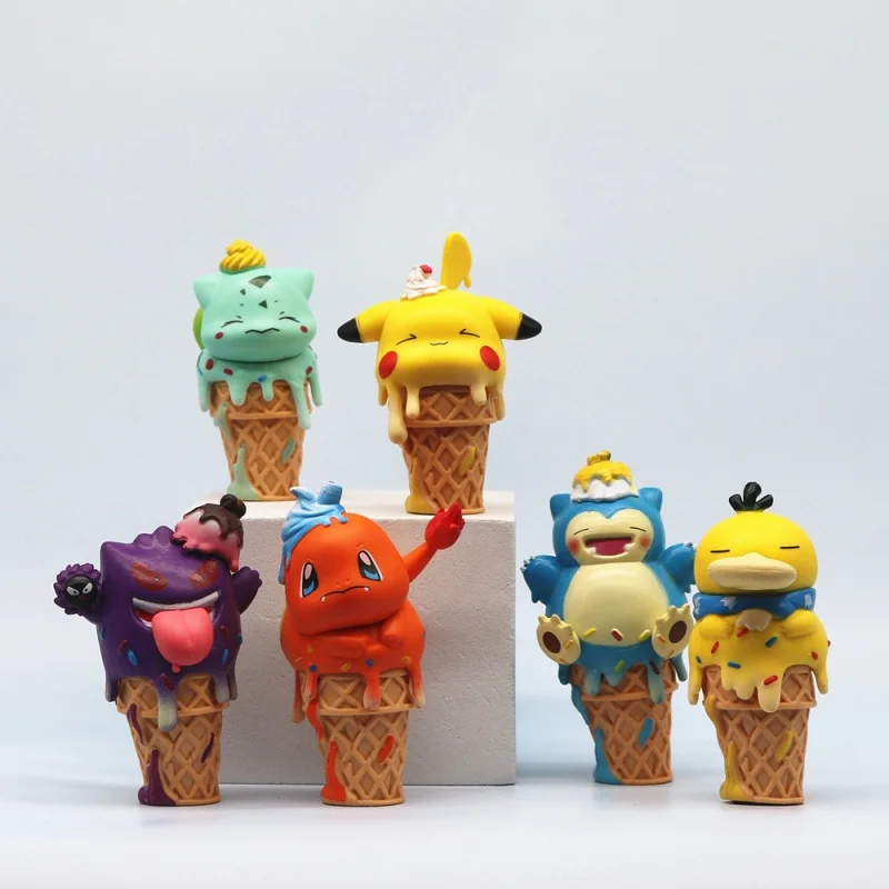 ポケモンアイスクリームモデルコーンコスシリーズフィギュア子供のおもちゃカビゴンヒトカゲゲンガー人形誕生日プレゼント車の装飾品