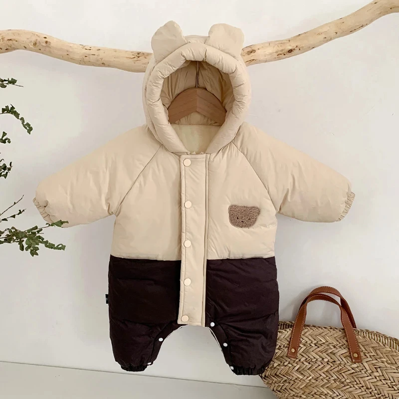 Combinaison à capuche ours coréen pour bébé, barboteuse rembourrée en coton pour tout-petits, vêtements pour garçons et filles, tenue Onesie épaisse