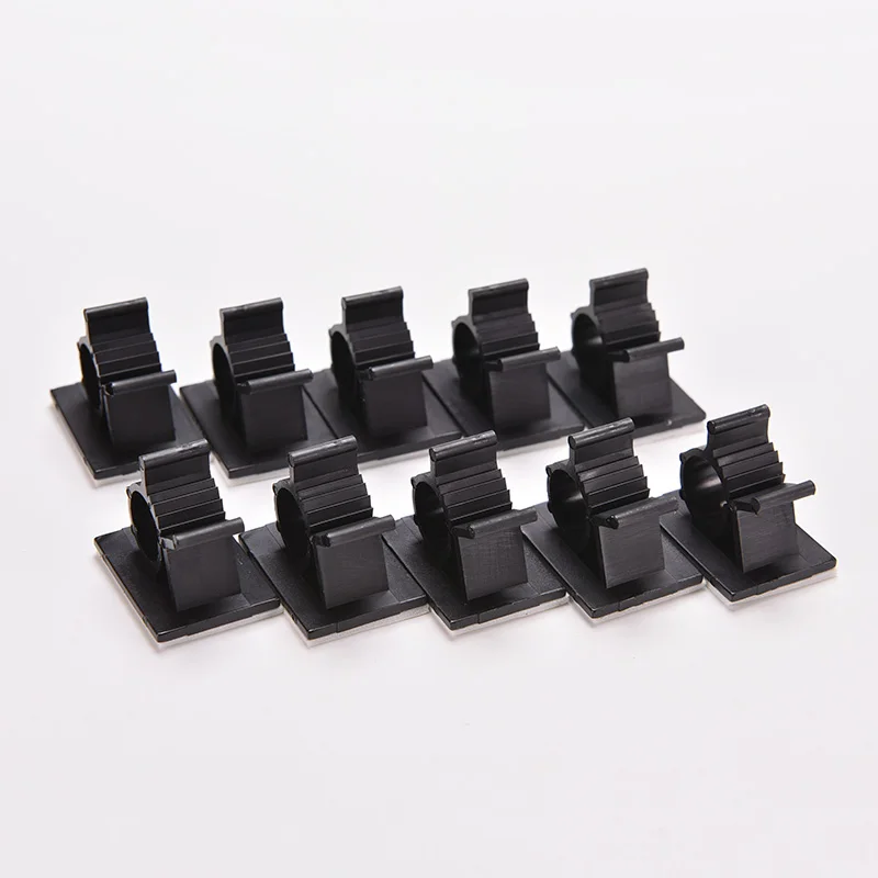 Black 10 Pcs Adhesive Backed Nylon Wire Adjustable Cable Clips Clamps