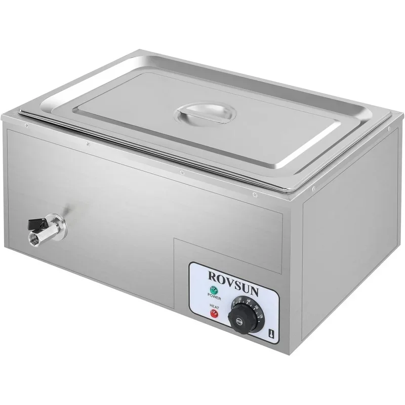 21QT Electric Commercial Food Warmer, Full Pan Steam Table Stainless Steel Bain Marie Buffet Countertop with Temperature Control