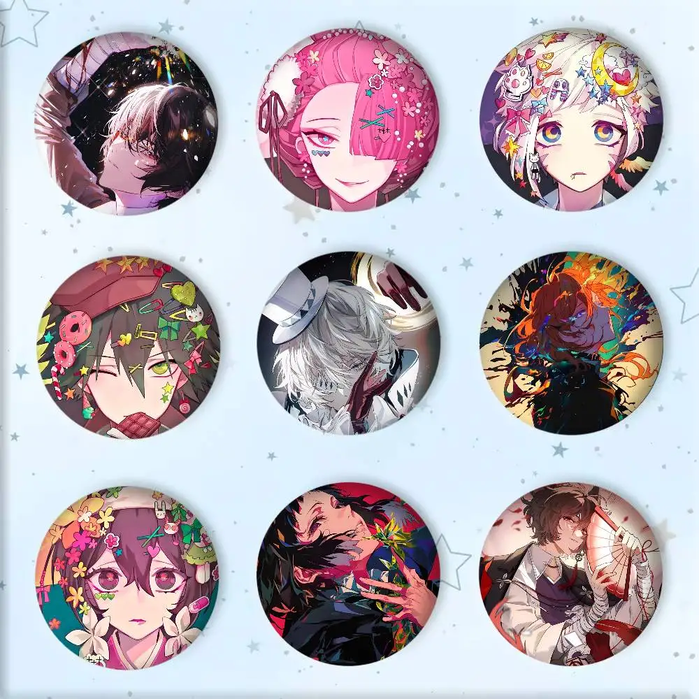 Anime A-B-Bungo Stray Dogs Badge Tinplate Round Laser Brooch Clothes Backpack Accessories Lapel