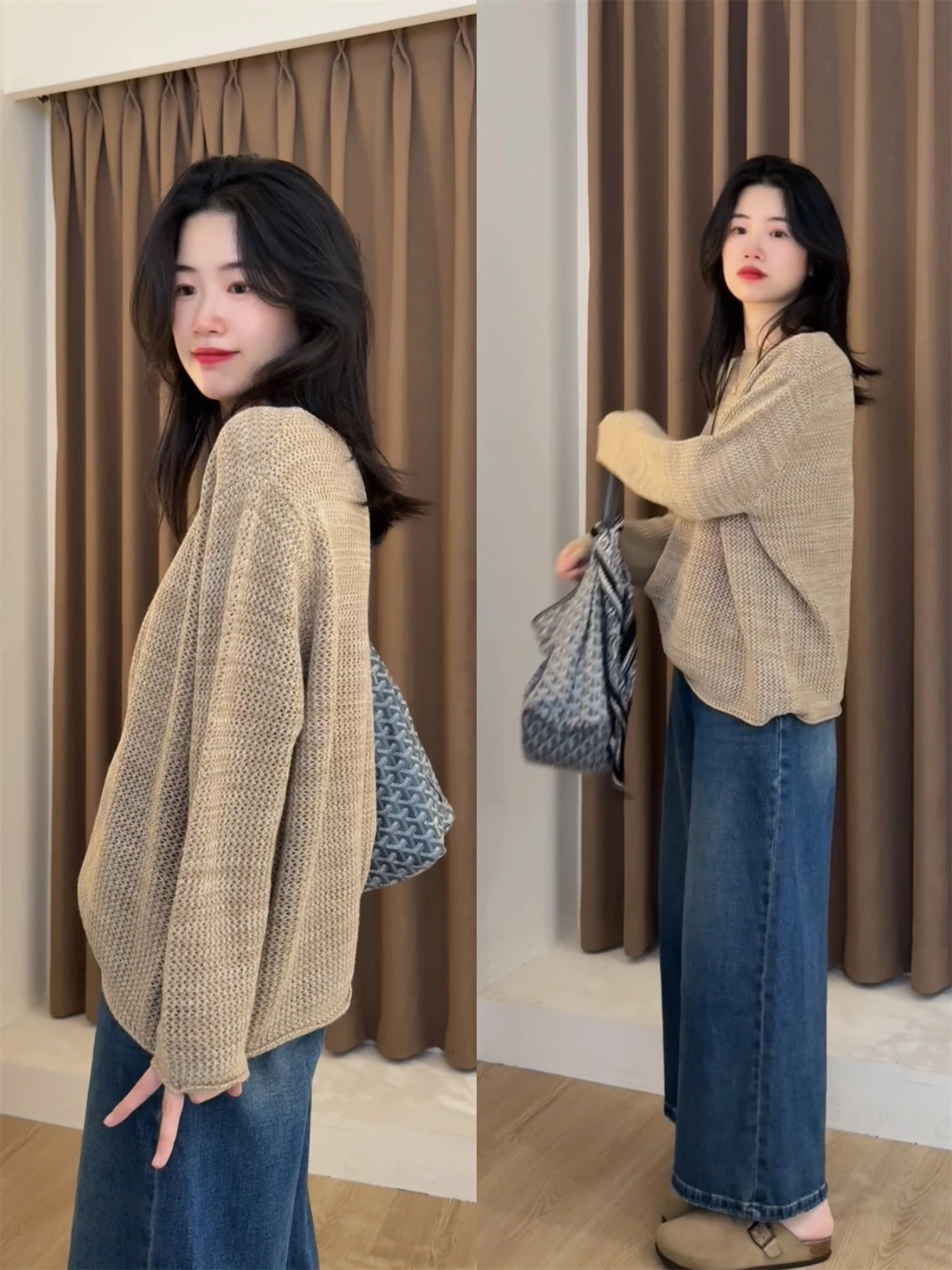 

Loose Knitted Sweater Hollow out round Ne Flower Silk Mixed Fiber Autumn New Sle Women's Comfortable Casual Long Sve Top