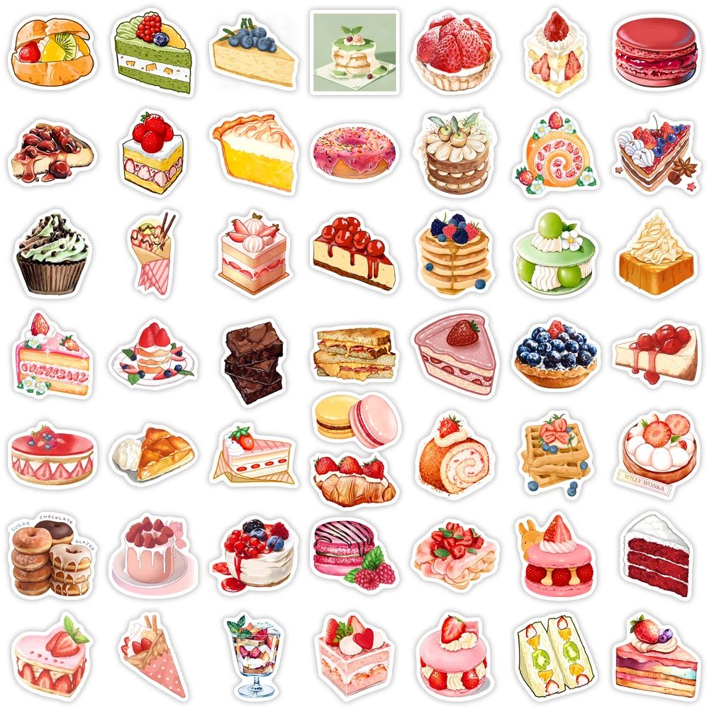 Watercolor Dessert Cake Stickers Fruit Pie DIY Kids Toy Gift Decorative Decal for Scrapbook Laptop Luggage Bottles Waterproof