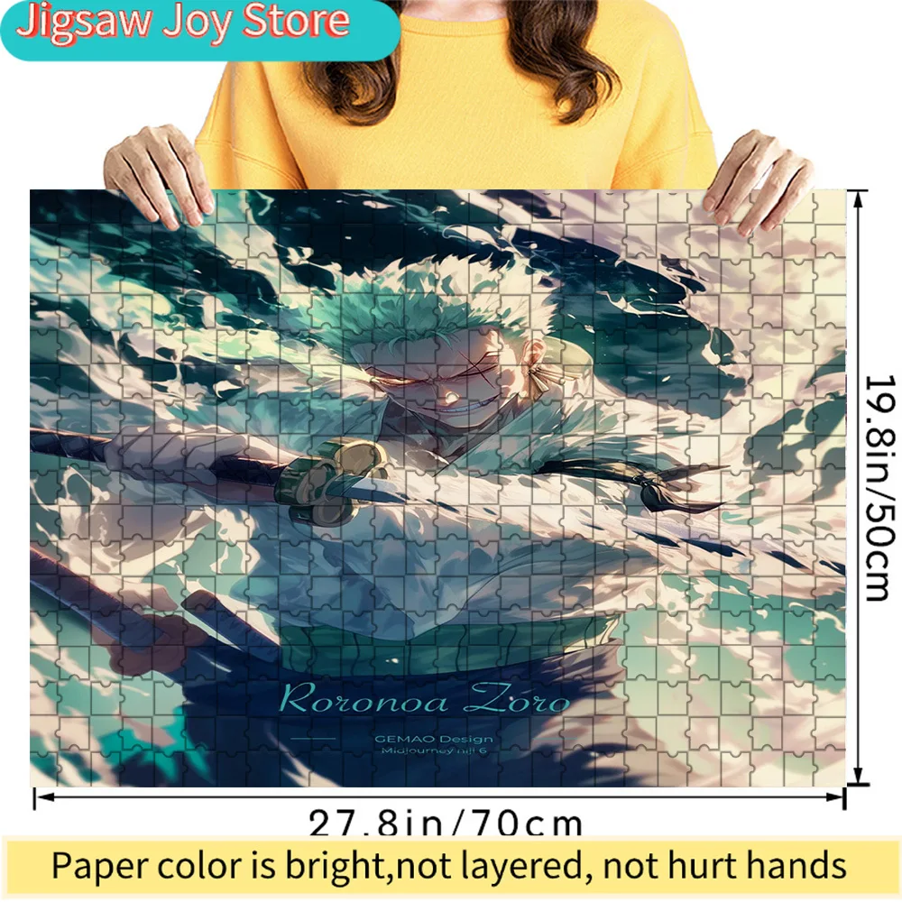 

Премиальный бумажный пазл с динамичным изображением Ророноа Зоро из One Piece, его культовыми зелеными волосами, огненными позами и множеством деталей.
