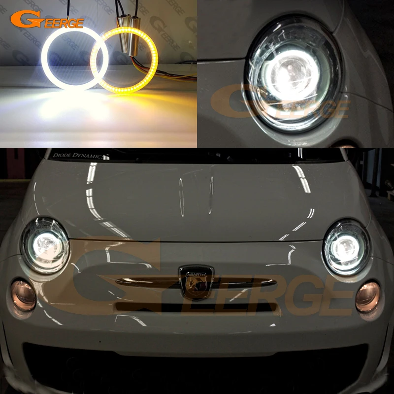 For Fiat Abarth 500 C 595 695 595C 695C 2007-2015 Xenon HD Day Light Ultra Bright SMD LED Angel Eyes Kit Halo Rings