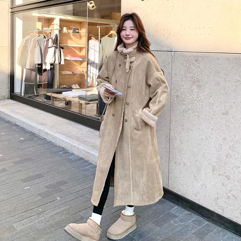 المرأة الجمل الصوف مبطن سميكة الجلود والصوف معطف سترة 2025 شتاء جديد فو الفراء الجلد المدبوغ يندبروف سترة #5