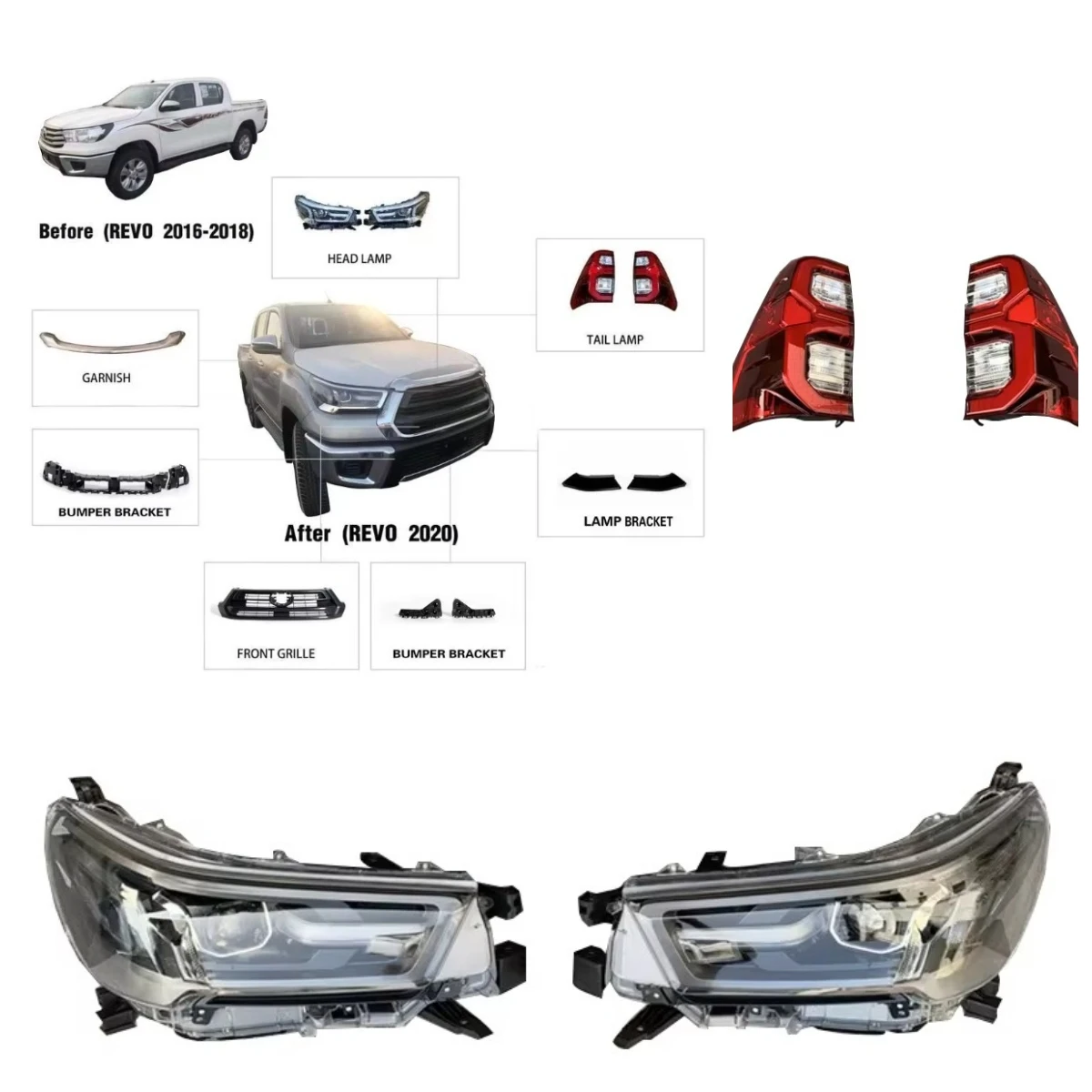 

Car Accessories Auto Car Front Bumper Body Kits For Hilux Revo 2016 Update 2020 Revo Body Kits Front Grill