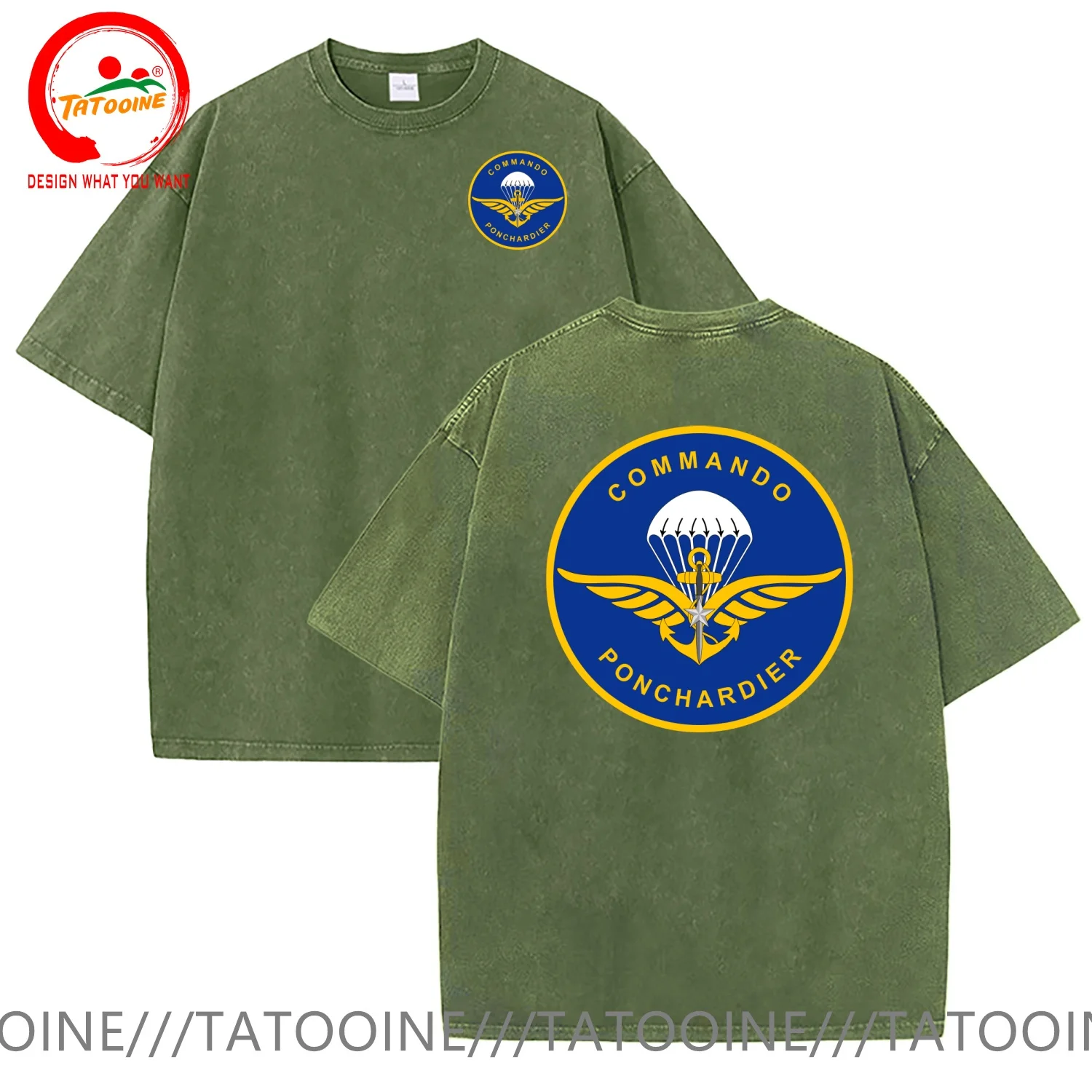 French Navy Commando Marine Ponchardier T Shirt Men Vintage Washed Cotton T-Shirt Stylish Clothing Tops Tee Shirt Leisure Tshirt