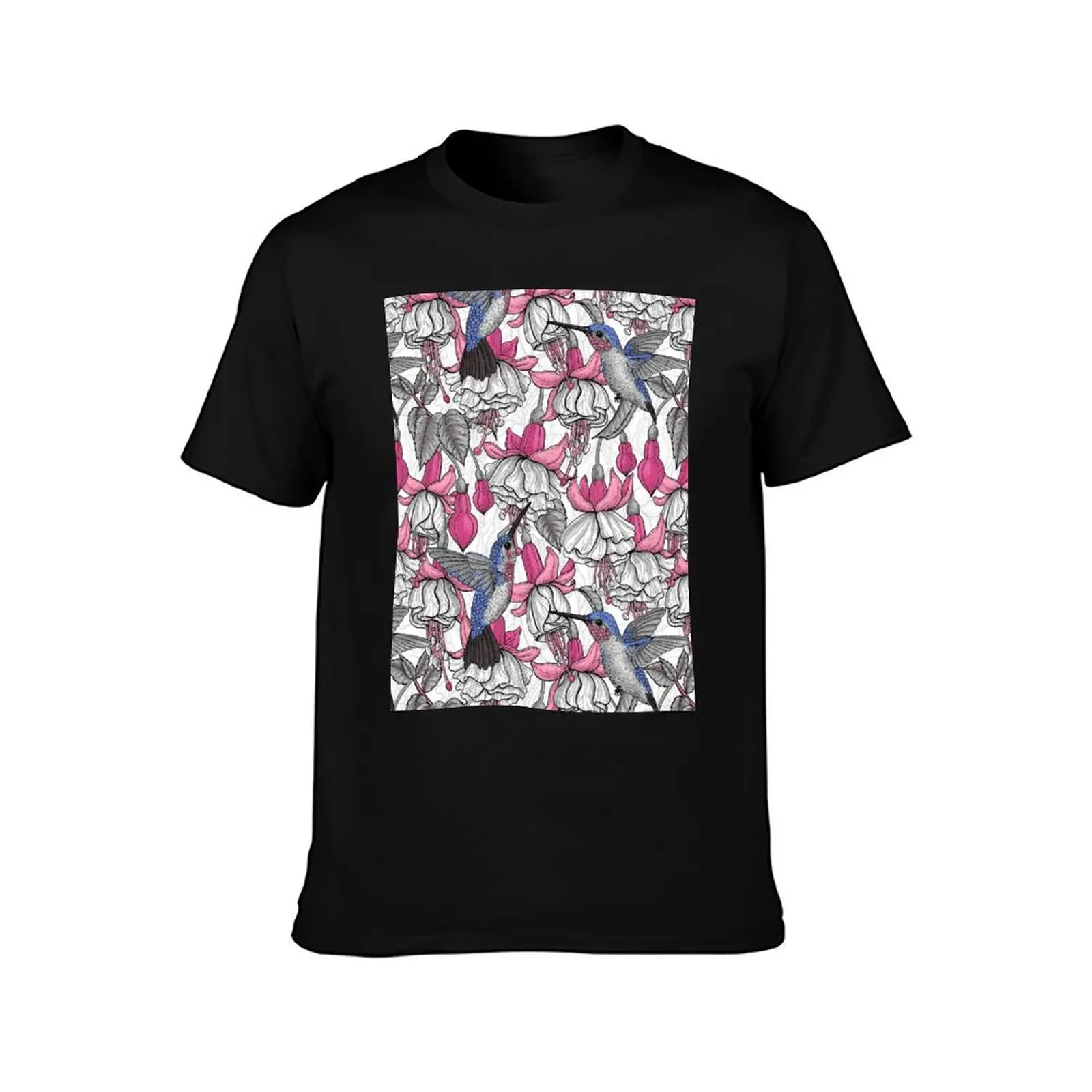 White fuchsia and hummingbirds T-Shirt quick-drying blue archive anime t shirts mens graphic t-shirts