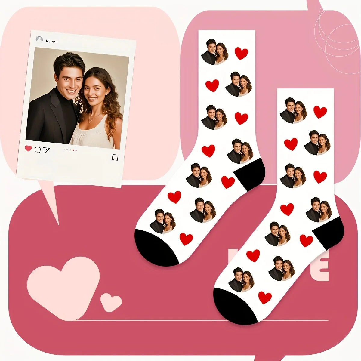 1 pair (single and double packaging) personalized photo couple customized socks-socks with customizable head, printed with your view 2