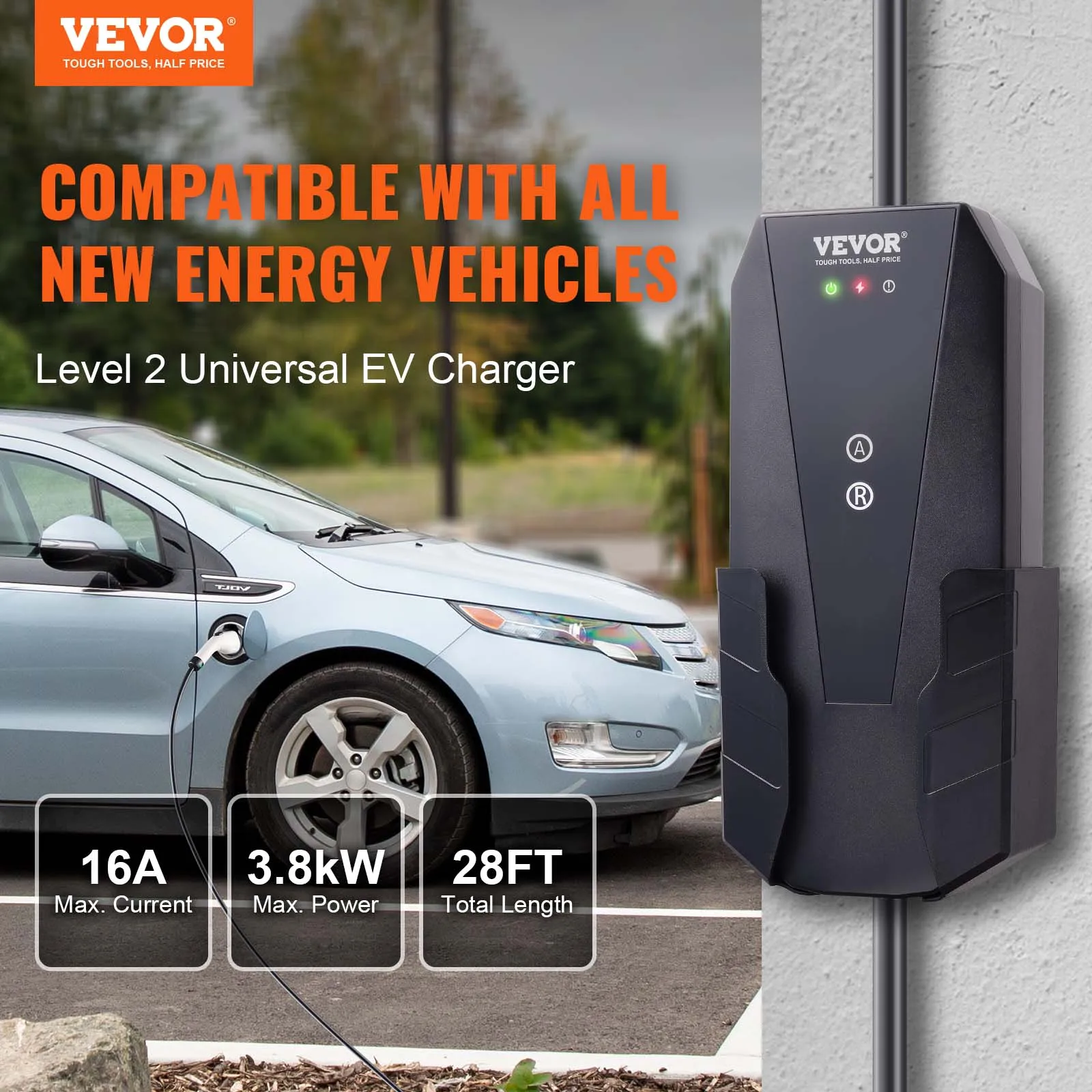 VEVOR Level 2/Level 1+2 Portable EV Charger 16Amp with 28Foot Charging Cable Adjustable Current Plug-in Home EV Charging Station