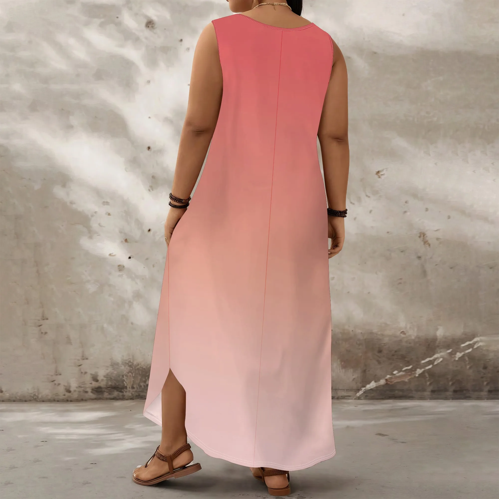 

Women's Plus Size Graphic Vacation Dress Sleeveless Scoop Neck Maxi Tank Dresses with Pocket