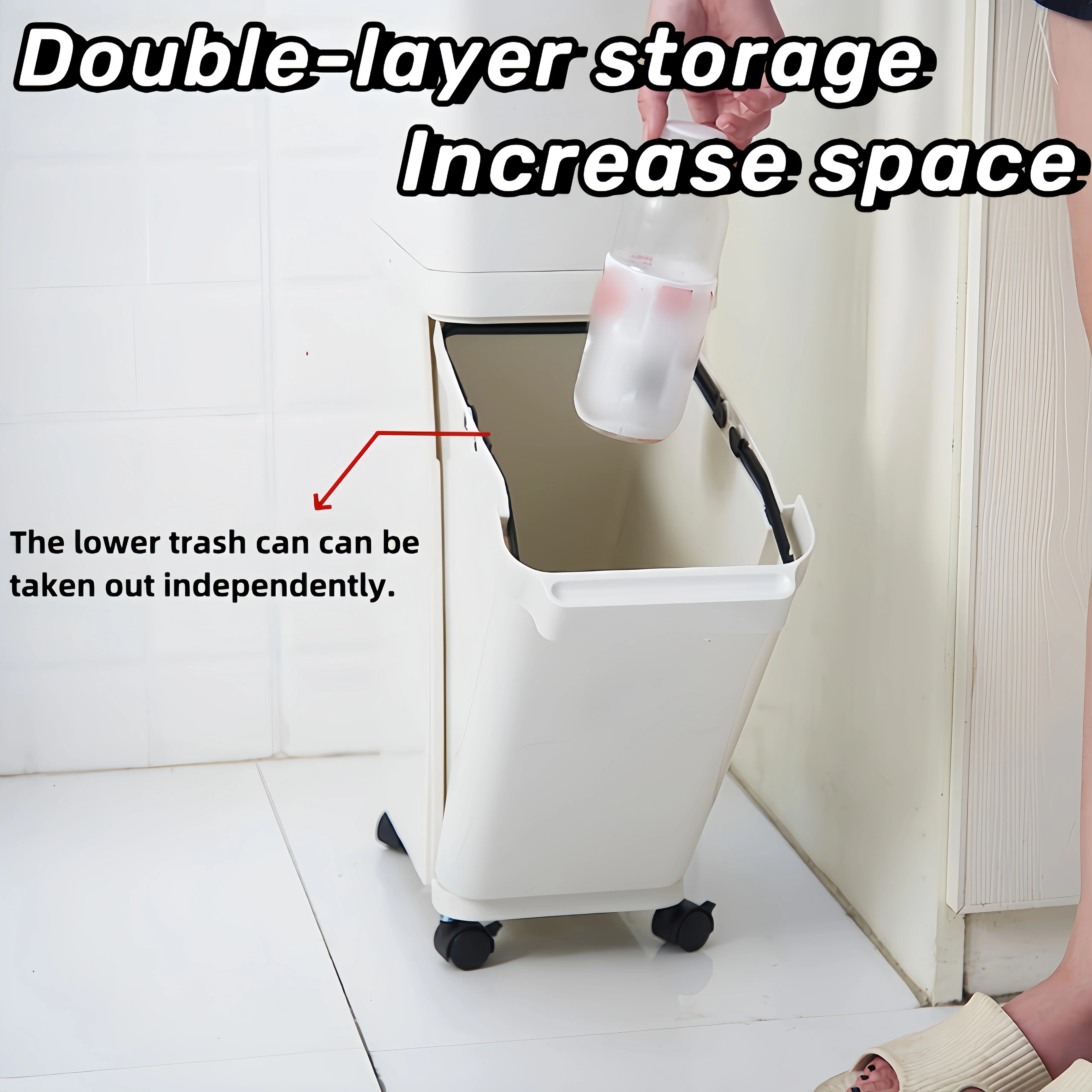 Double Layer Trash Can Garbage Classification Trash Can Simple Wheeled Removable Trash Can Debris Bucket Bathroom Paper Basket