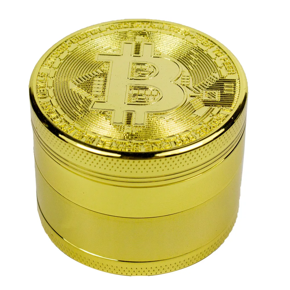 50mm Bitcoin Lucky Herb Grinder Spice Manual Crusher 4 Sections Spice Grinder Cigarette Shredder Kitchen Gadgets Smoking