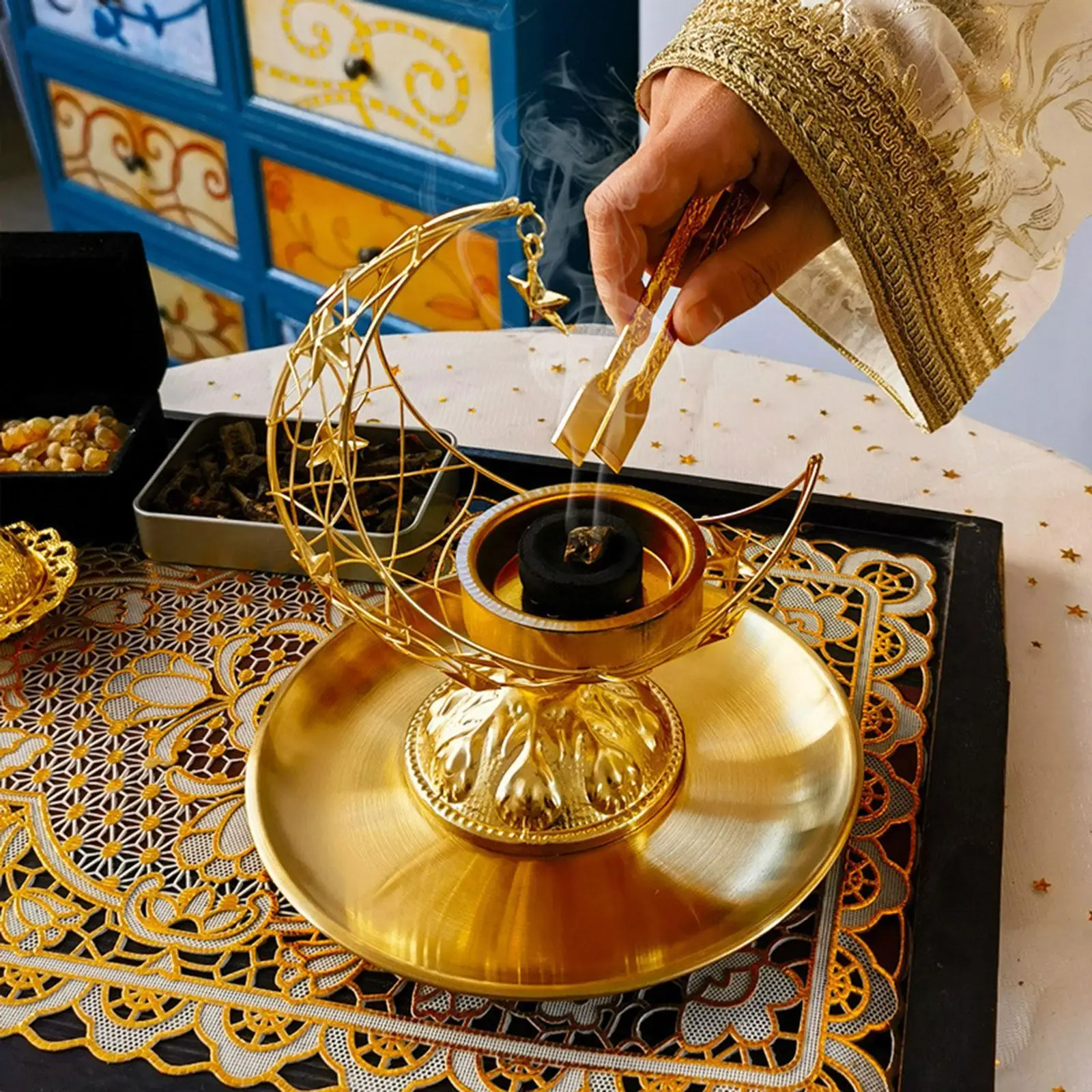 

Golden Incense Burner Set Decorative Censer for Home Meditation Living Room