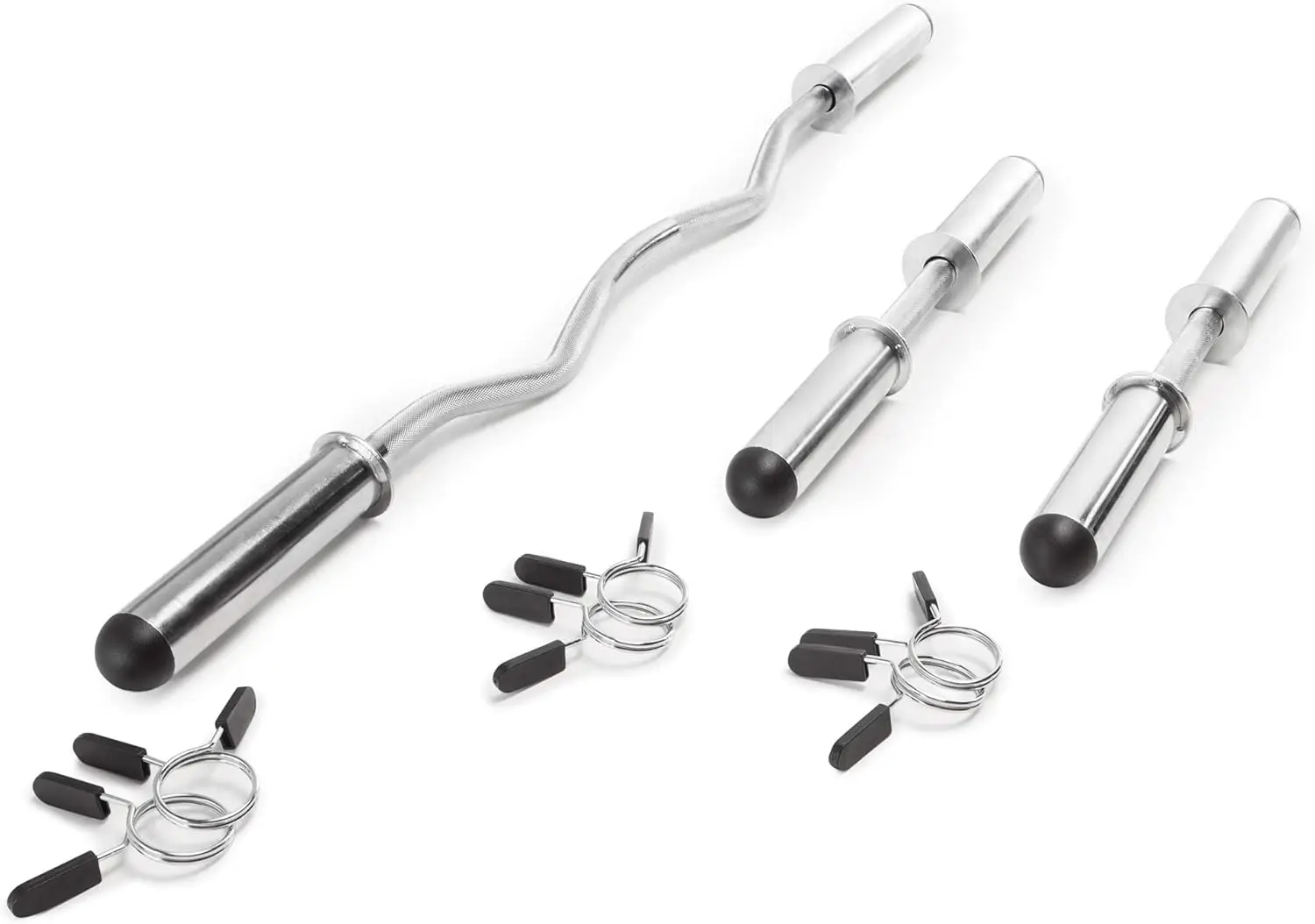 

Heavy-Duty Chrome Steel Curl Bar and Dumbbell Handle Set with Spring Collars for Arm Workouts