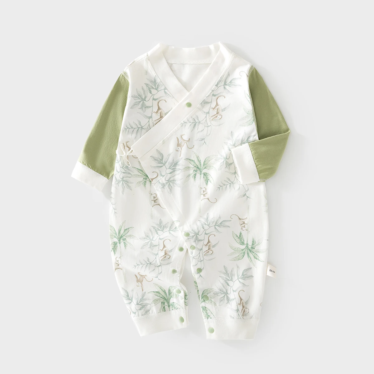 Summer Thin Long Sleeve Baby Kimono Romper, A-Class Skin-friendly Monkey Print Infant Onesie with Side Tie