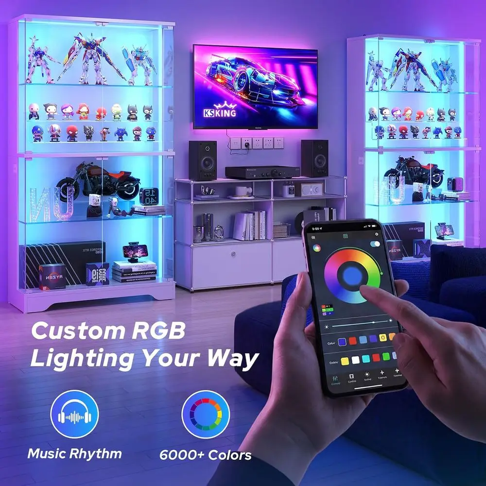 4-Tier Glass Display Cabinet with Motion Sensor RGB Lights, Ideal for Showcasing Collectibles, 63 White Curio Cabinet view 4