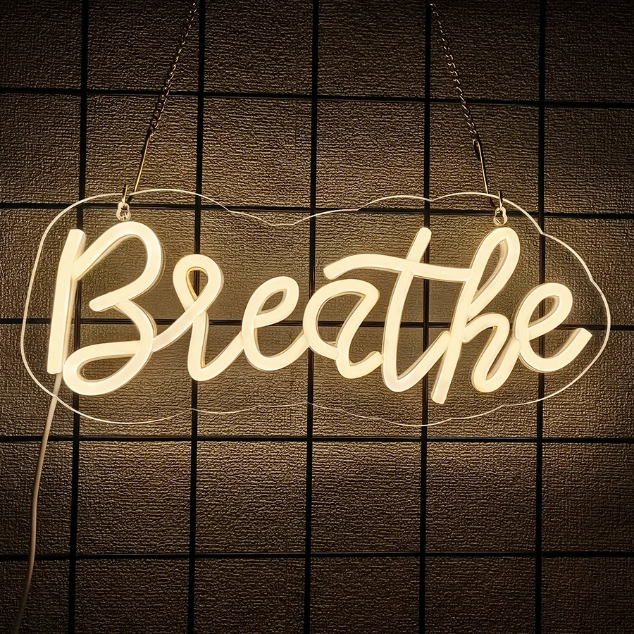 

Breathe Neon Sign For Wall Decor, Home, Yoga, Studio, Bedroom, Reading, Room, Lounge, Wall Decoration USB Powered LED Light