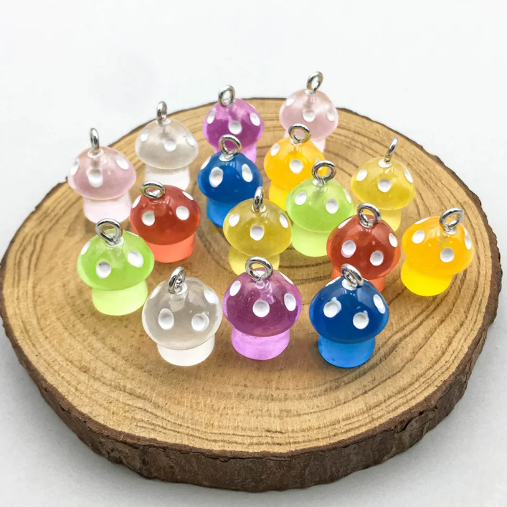 16pcs Luminous Mushroom Charms Resin Pendants For Jewelry Making Accessories DIY Earrings Necklace Keychain