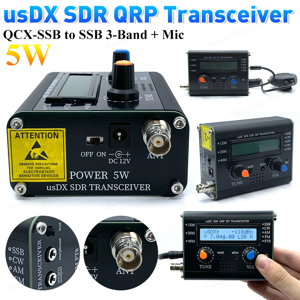 2024 USDX SDR QRP Transceiver 5W QCX-SSB To SSB 3-Band All Mode HF Transceiver High Frequency SSB QRP with Handheld Microphone