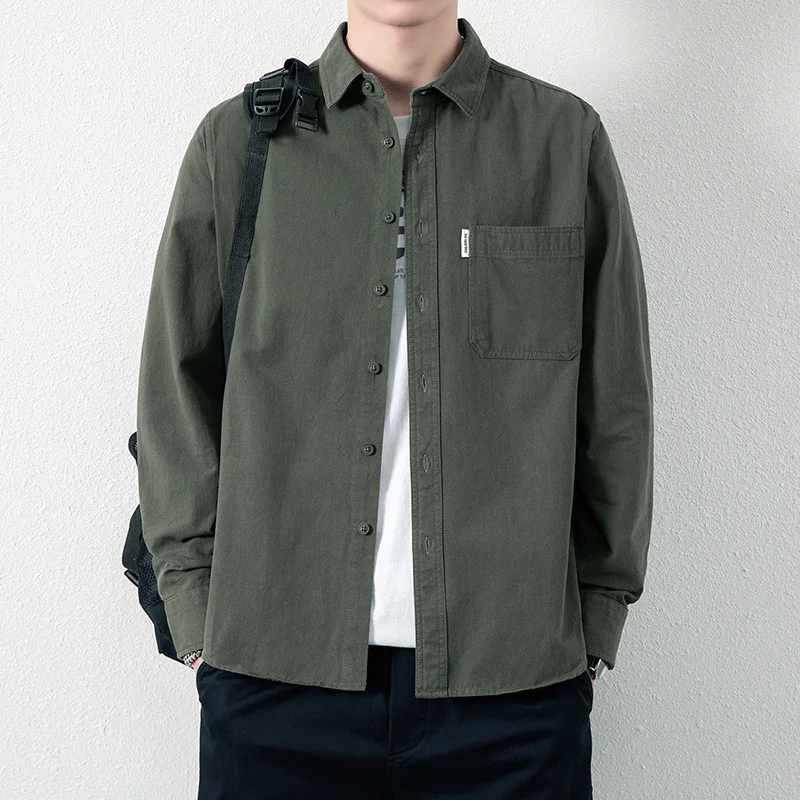 جديد الرجال قميص طويل الأكمام فضفاضة تناسب عمال عادية قميص سترة غسلها سترة قطن قميص اليابانية خمر #5