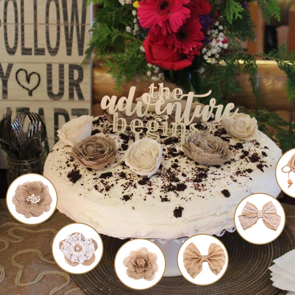 

24Pcs Christmas Decoration Set Burlap Flower Bow Natural Handmade Wedding Party Jute Accessory Festival DIY Craft