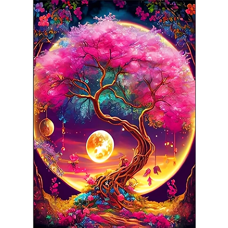 Diamond Painting Kit Landscape Tree Picture Full Round Diamond Inlaid Embroidery Craft Cross Embroidery Home Decoration