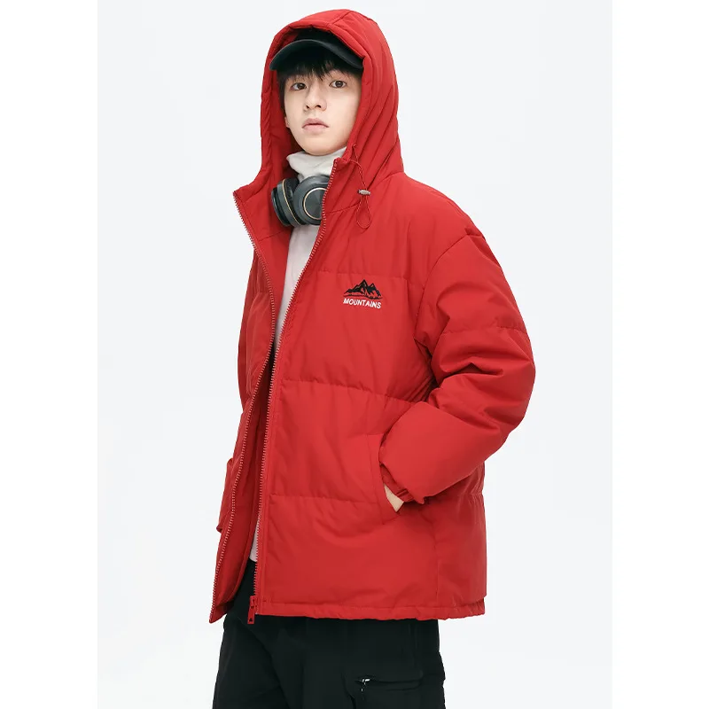 Men Winter Jacket Japanese Hooded Down Jacket American Thicken Keep Warm White Duck Down Bread Service Couple Coats Loose