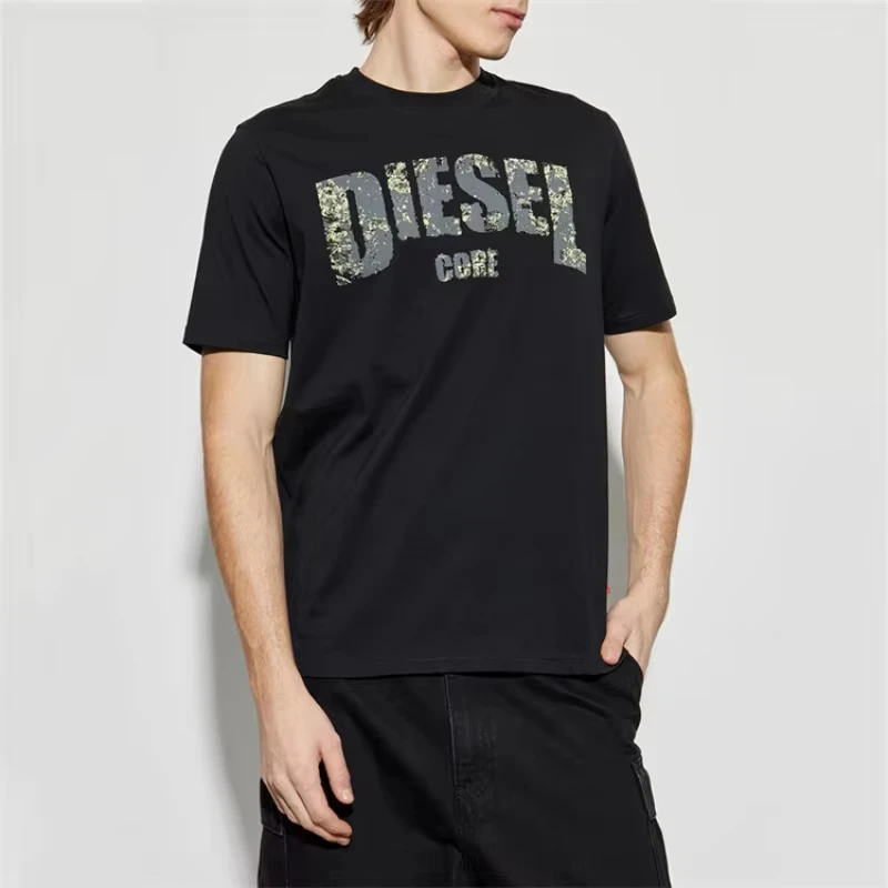 

Trendy men's T-shirt 2025 Summer Fashion casual Graffiti letter print short-sleeved round-neck T-shirt black