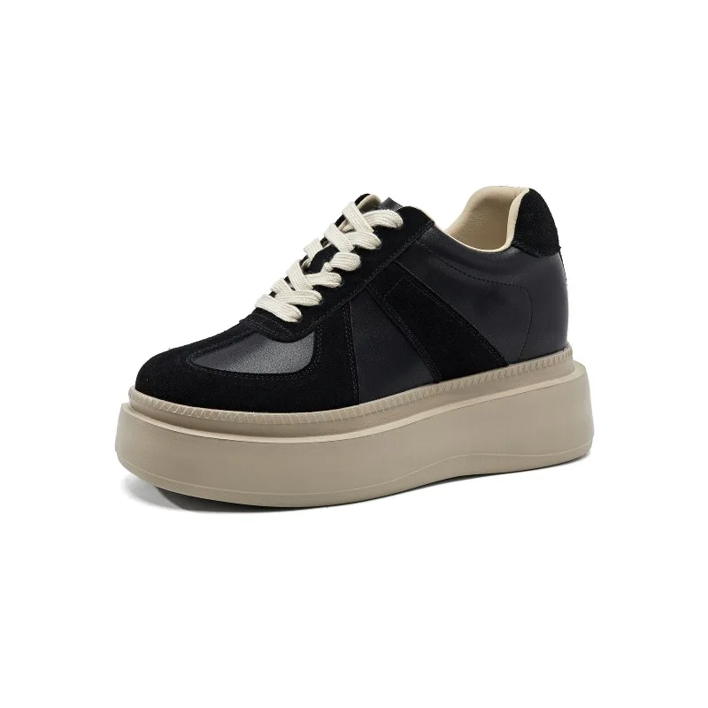 Echt leer binnenhoogte toenemende Duitse trainingsschoenen dames Forrest Gump schoenen met dikke zolen sportplankschoenen