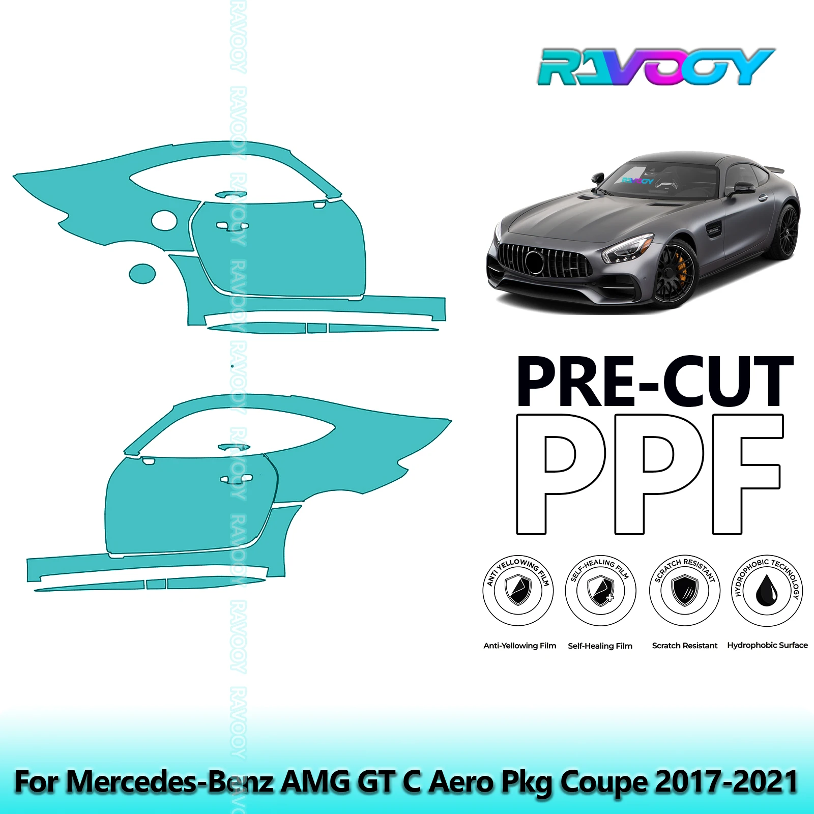 

For Mercedes-Benz AMG GT C Aero Pkg Coupe 2017-2021 8.5mil Pre-Cut PPF Door & A/B Pillar Kit TPU Paint Protection Film Set
