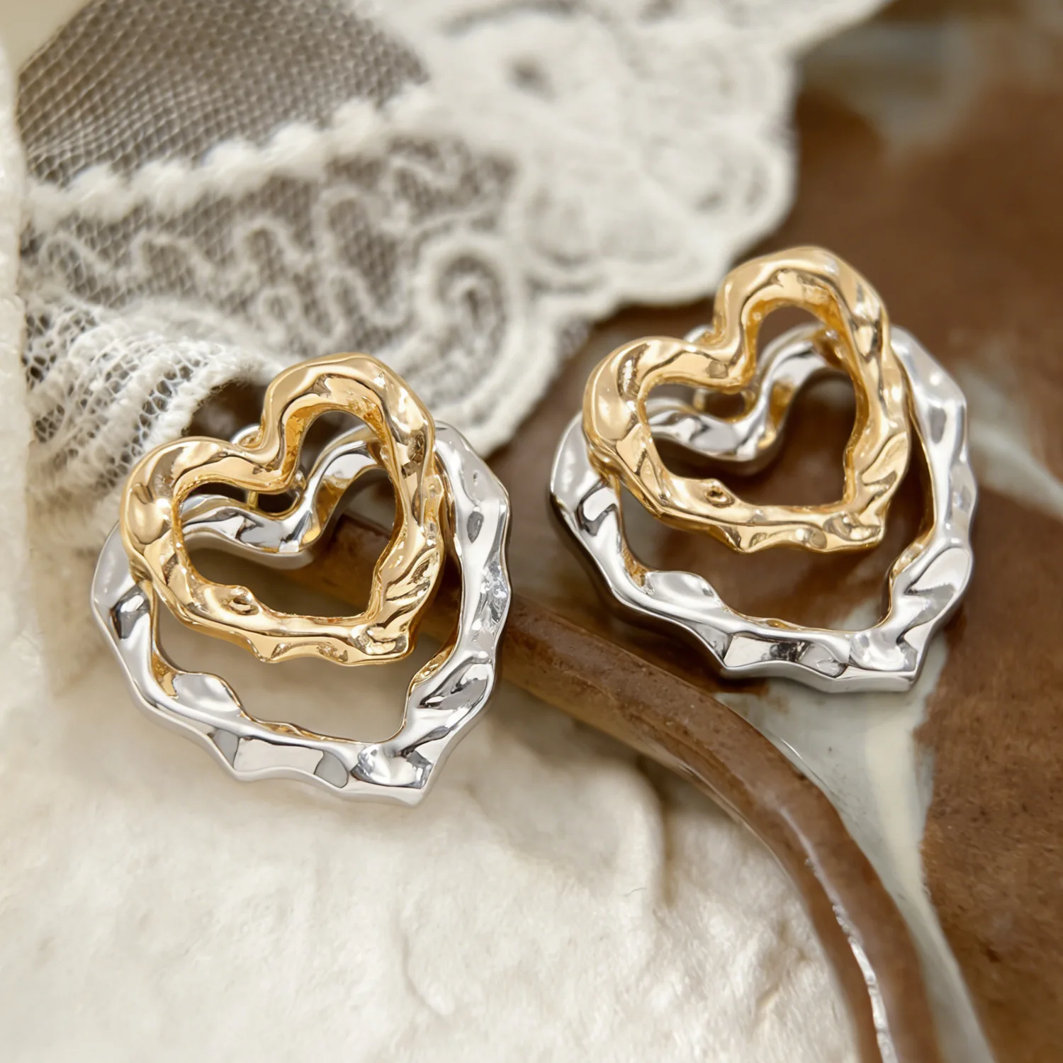 

2026New Elegant Double Layer Love Heart Earrings for Women Gold Silver Two Tone Fashion Jewelry Gift