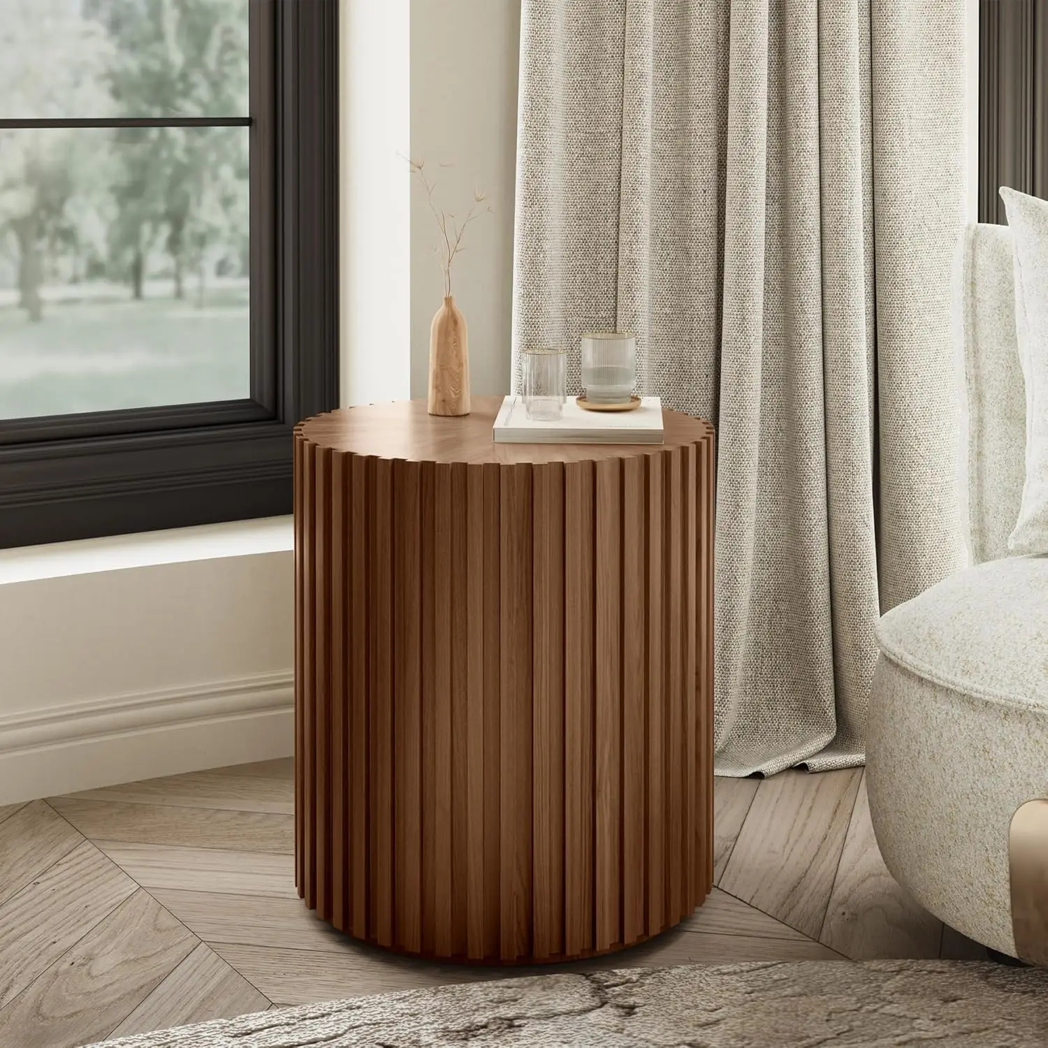 

Круглый журнальный столик, прикроватный столик в стиле середины века, рифленый приставной столик для гостиной, спальни, офиса, 20,08 дюйма, на заказ