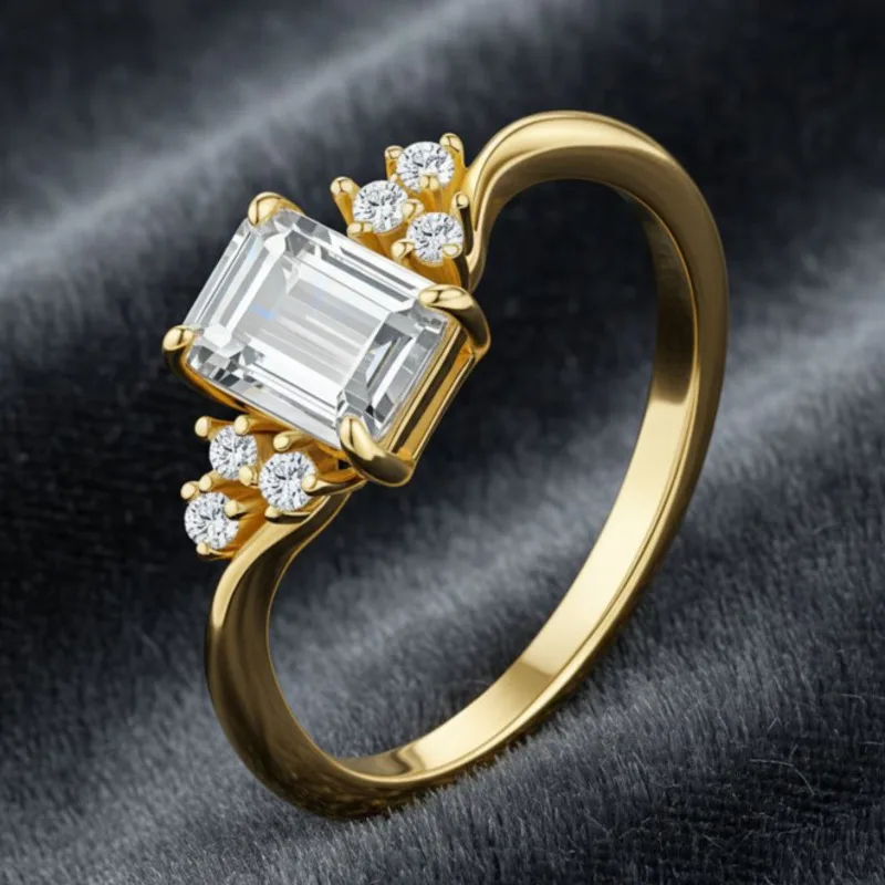 

2025 New Live-Stream Product S925 Silver Emerald Cut 5*7mm Moissanite Ring, Light Luxury Square Diamond Women's Ring