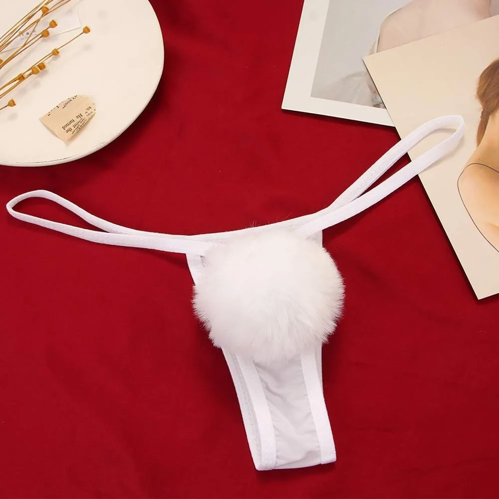 

Girls Japanese Women Fur Ball Cosplay G-String Thong Bikini T-Back Women Panties