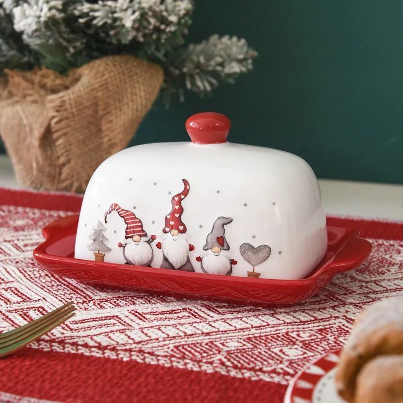 Nordic Santa Claus ceramic butter dish, decorative snack plate, dessert plate, European and American style tableware, Western fo