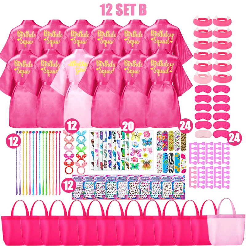 6/10/12 Set Birthday Squad Robes Spa Party Favors for Kids Birthday Spa  Party Robe for Girls Kimono Satin Robe Hot Pink Party - AliExpress 15